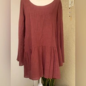 free people mini dress tunic baby doll dress bell sleeves bourbon color sz xs